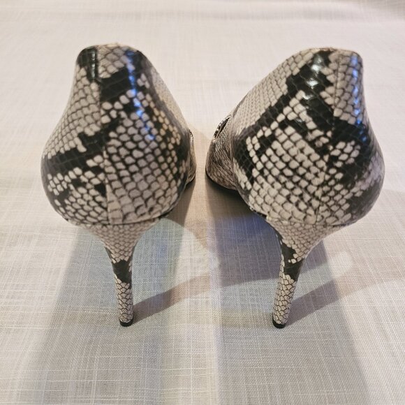 NATURALIZER Cream/Black Leather Snakeskin Print Anna Pump 3.5" Heel Size 10 - Picture 3 of 9